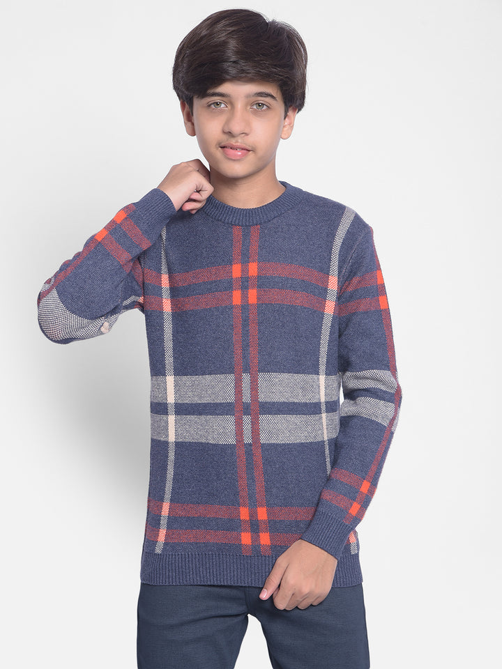 Navy Blue Checked Sweater-Boys Sweaters-Crimsoune Club