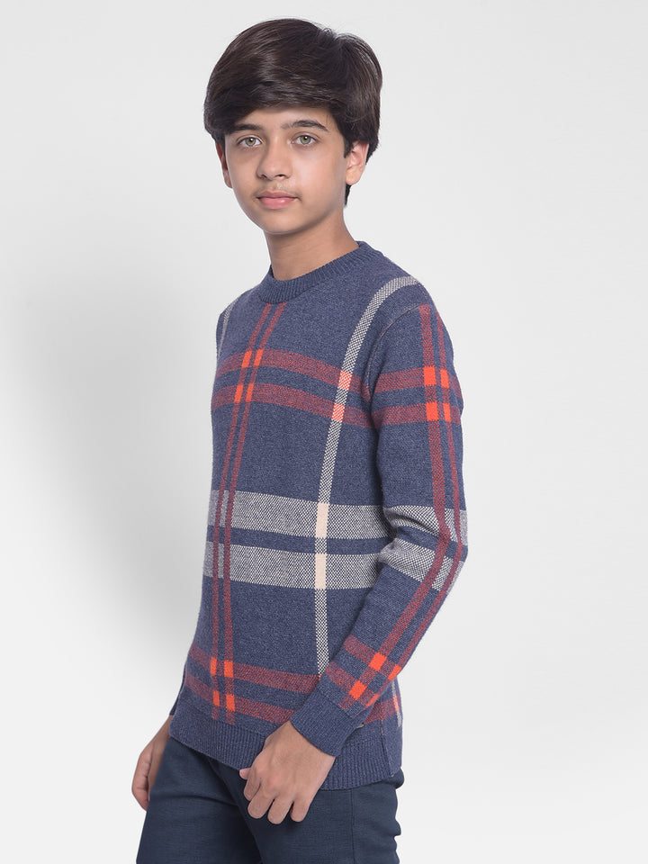 Navy Blue Checked Sweater-Boys Sweaters-Crimsoune Club