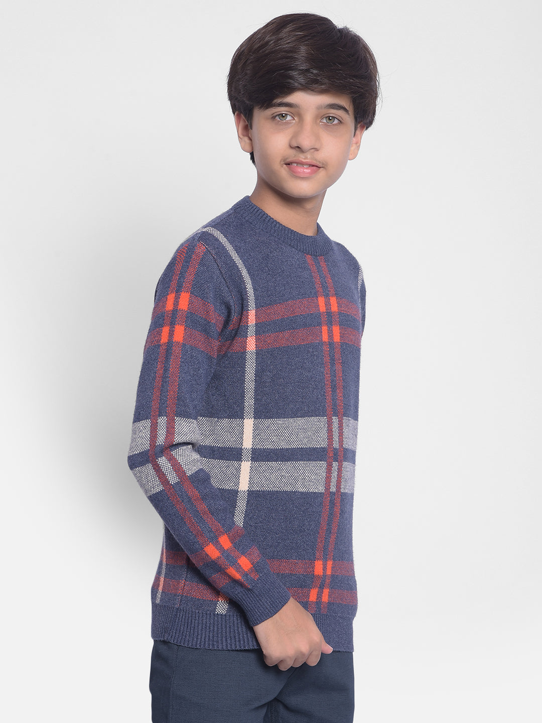 Navy Blue Checked Sweater-Boys Sweaters-Crimsoune Club