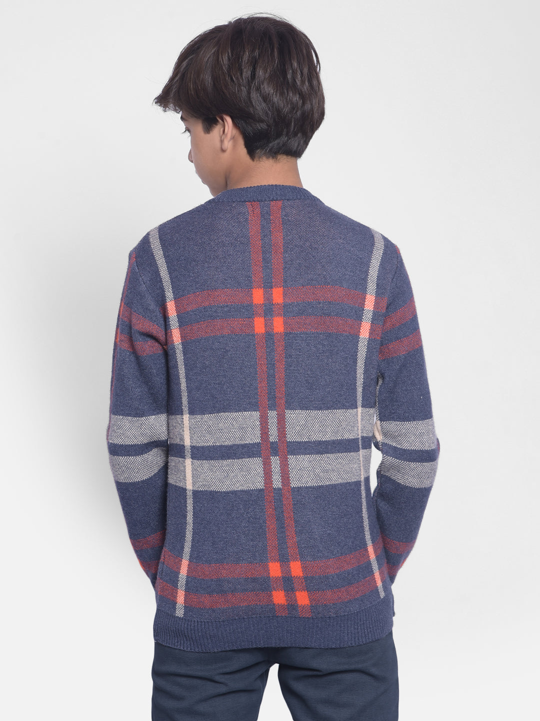 Navy Blue Checked Sweater-Boys Sweaters-Crimsoune Club