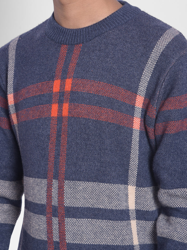 Navy Blue Checked Sweater-Boys Sweaters-Crimsoune Club