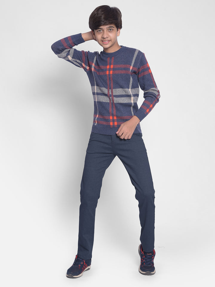 Navy Blue Checked Sweater-Boys Sweaters-Crimsoune Club