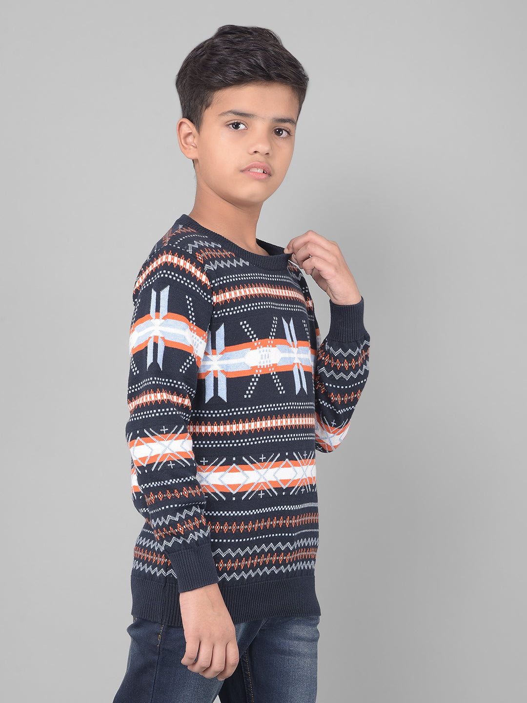 Navy Blue Printed Sweater-Boys Sweaters-Crimsoune Club