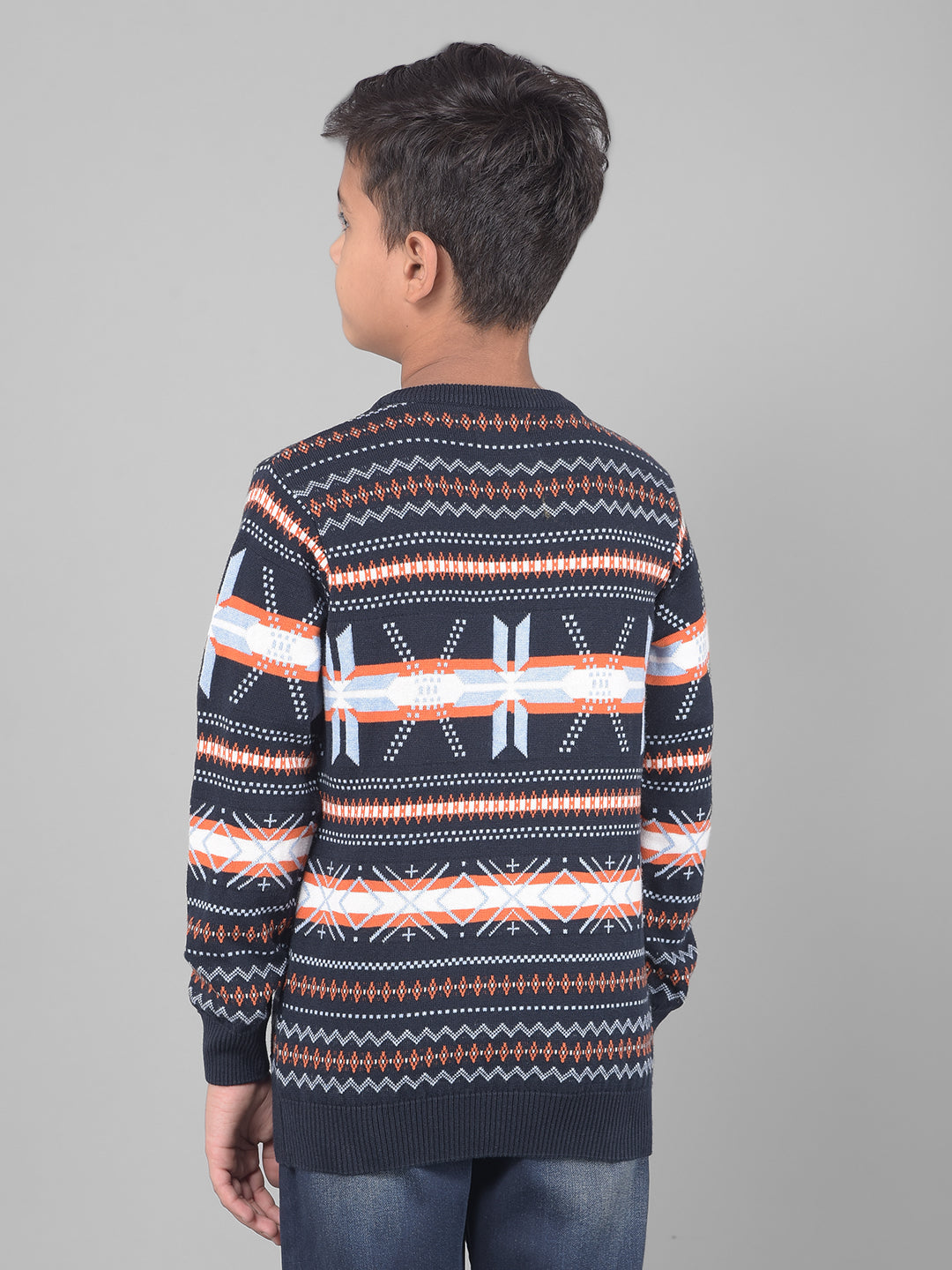 Navy Blue Printed Sweater-Boys Sweaters-Crimsoune Club