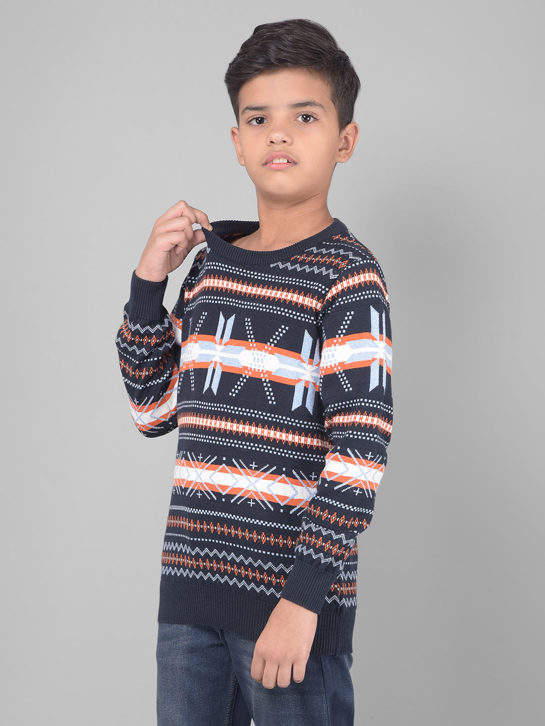 Navy Blue Printed Sweater-Boys Sweaters-Crimsoune Club