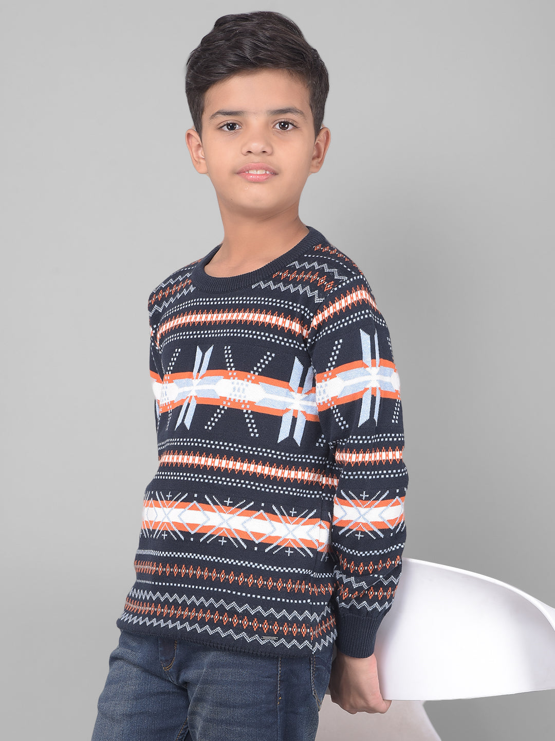 Navy Blue Printed Sweater-Boys Sweaters-Crimsoune Club