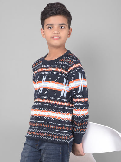 Navy Blue Printed Sweater-Boys Sweaters-Crimsoune Club