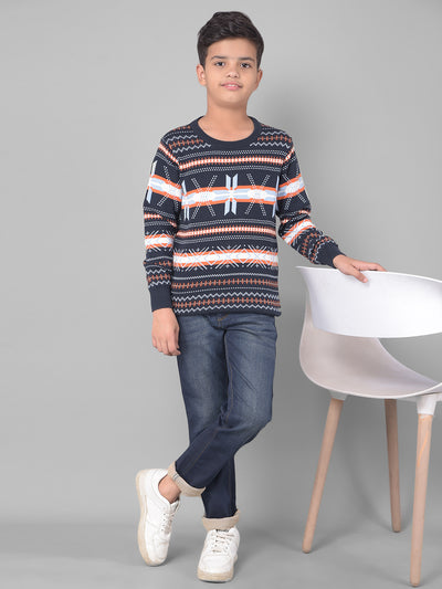 Navy Blue Printed Sweater-Boys Sweaters-Crimsoune Club