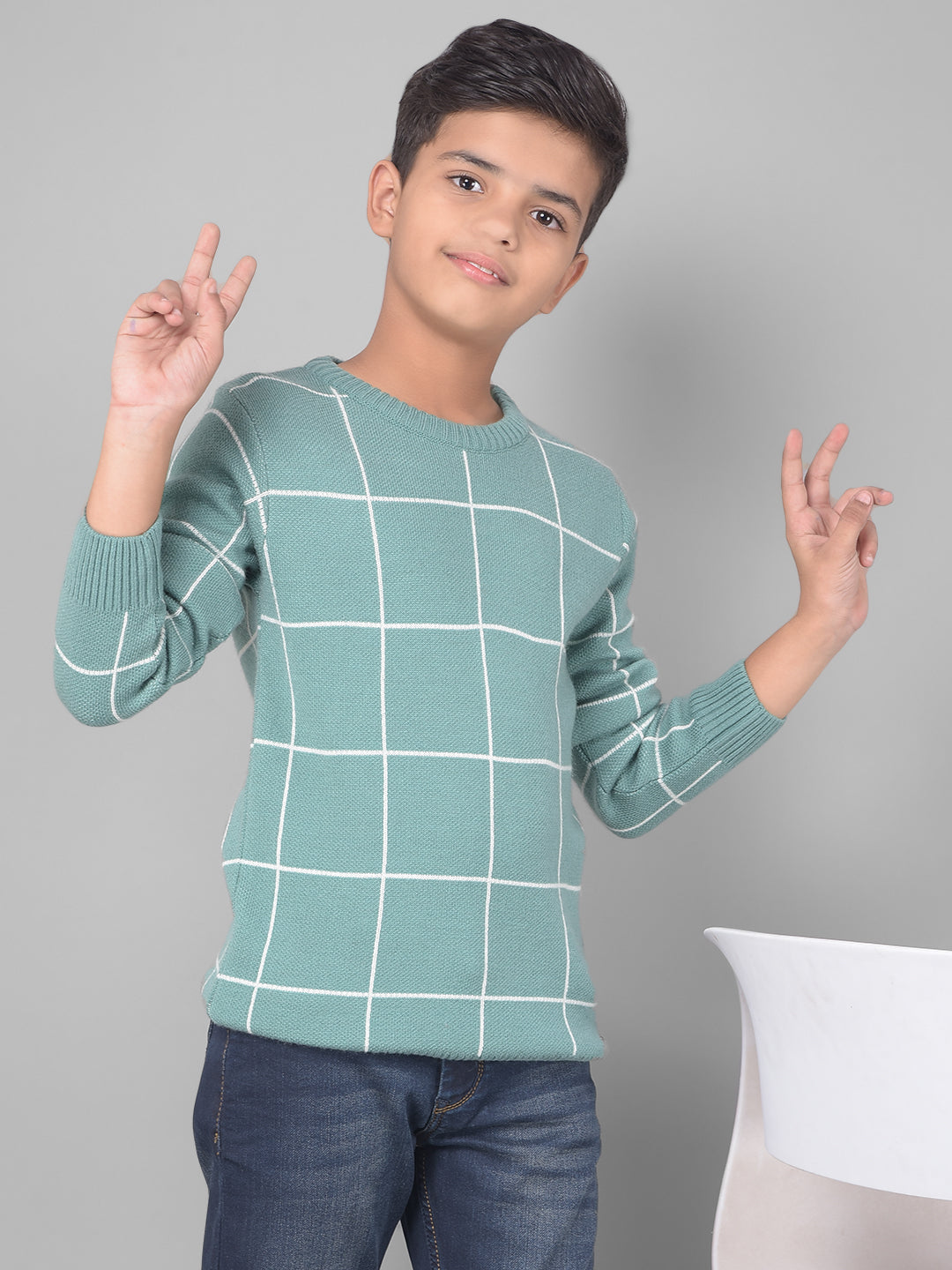 Green Checked Sweater-Boys Sweaters-Crimsoune Club