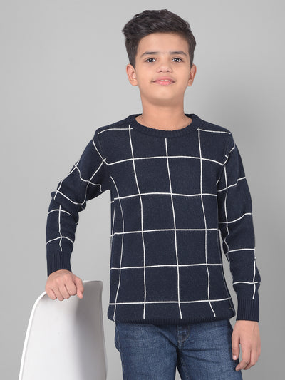 Navy Blue Checked Sweater-Boys Sweaters-Crimsoune Club