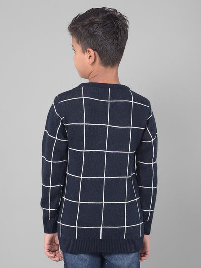 Navy Blue Checked Sweater-Boys Sweaters-Crimsoune Club