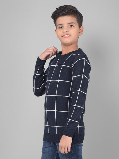 Navy Blue Checked Sweater-Boys Sweaters-Crimsoune Club