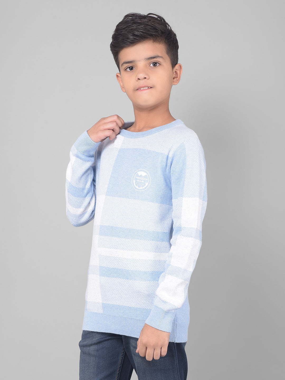 Blue Checked Sweater-Boys Sweaters-Crimsoune Club