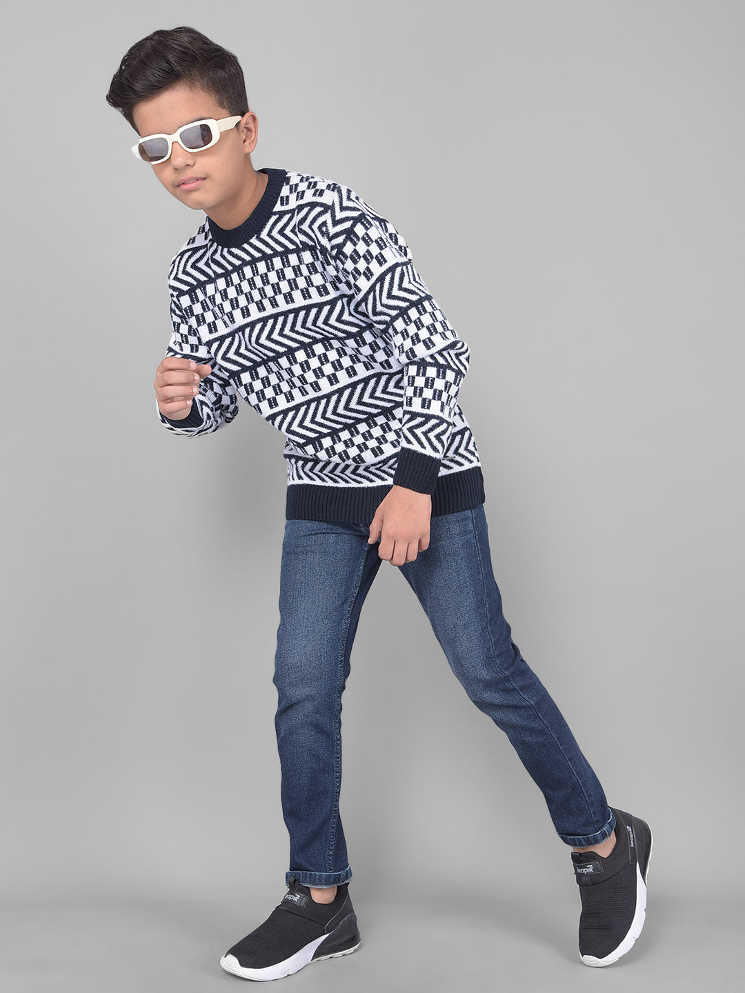 Navy Blue Printed Sweater-Boys Sweaters-Crimsoune Club