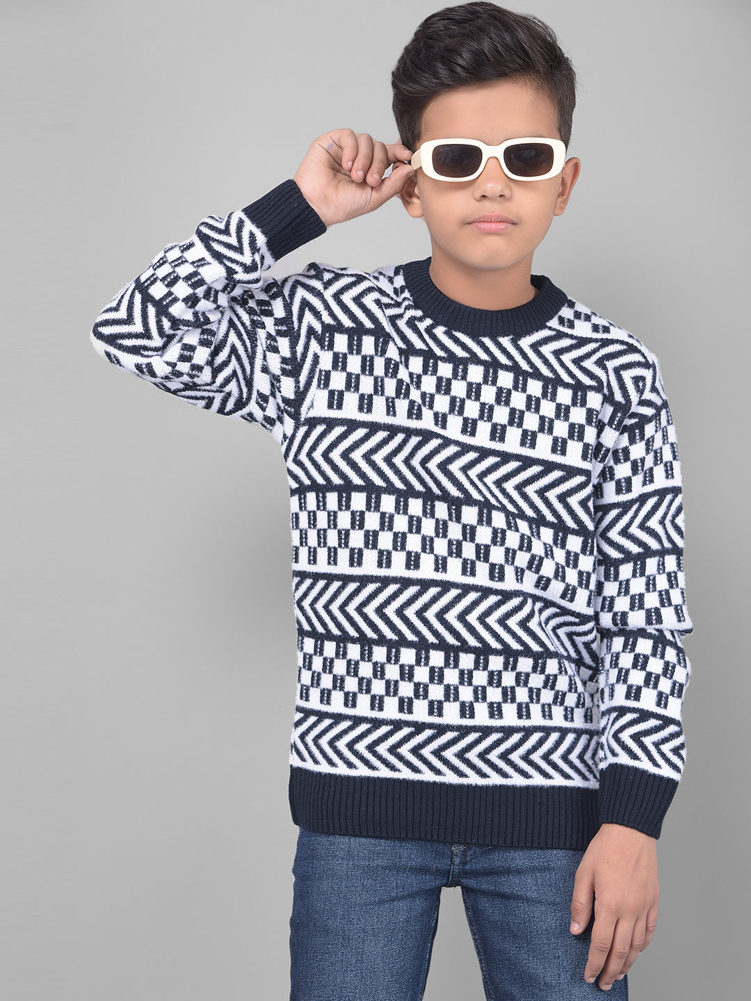 Navy Blue Printed Sweater-Boys Sweaters-Crimsoune Club