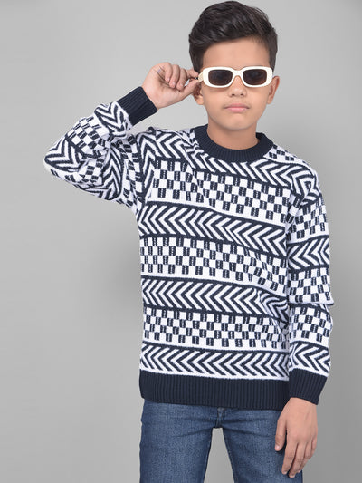 Navy Blue Printed Sweater-Boys Sweaters-Crimsoune Club