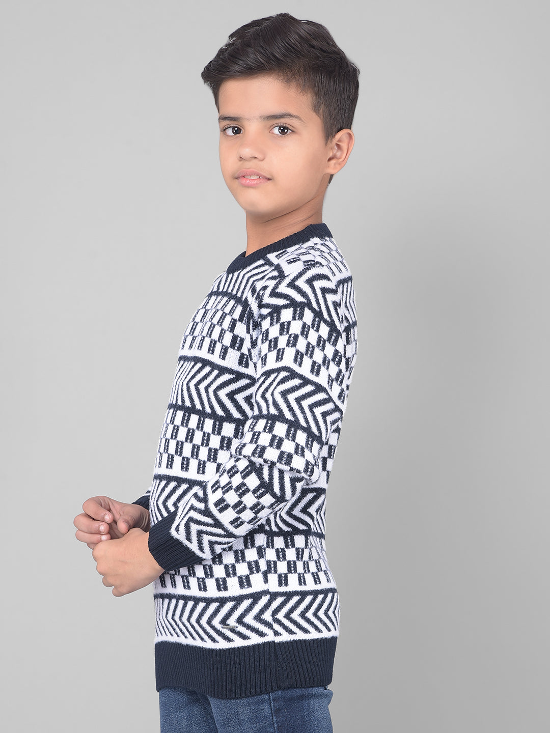 Navy Blue Printed Sweater-Boys Sweaters-Crimsoune Club