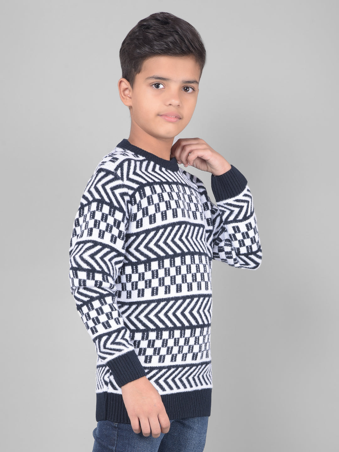 Navy Blue Printed Sweater-Boys Sweaters-Crimsoune Club