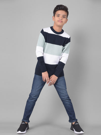 Green Colourblocked Sweater-Boys Sweaters-Crimsoune Club