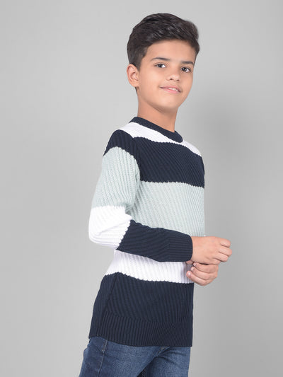 Green Colourblocked Sweater-Boys Sweaters-Crimsoune Club