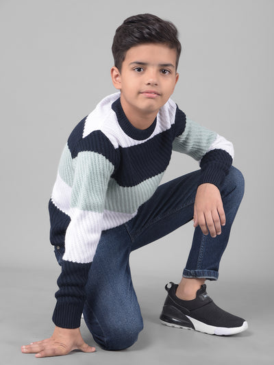 Green Colourblocked Sweater-Boys Sweaters-Crimsoune Club