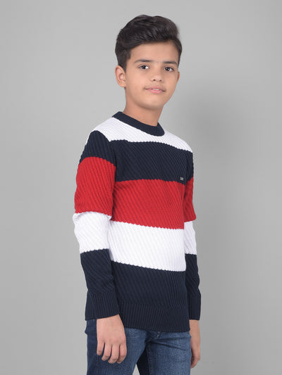 Red Colourblocked Sweater-Boys Sweaters-Crimsoune Club