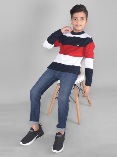 Red Colourblocked Sweater-Boys Sweaters-Crimsoune Club