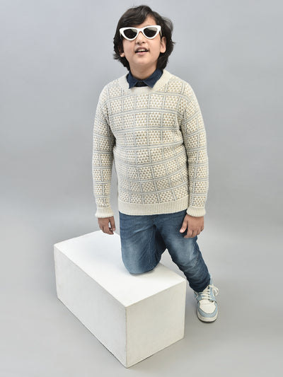 Beige Printed Sweater-Boys Sweaters-Crimsoune Club