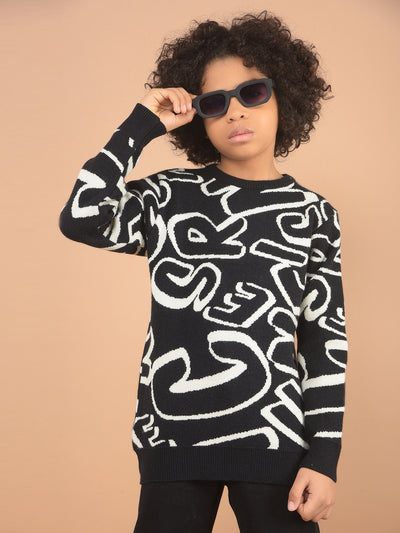 Black Typographic Print Acrylic Sweater-Boy Sweaters-Crimsoune Club