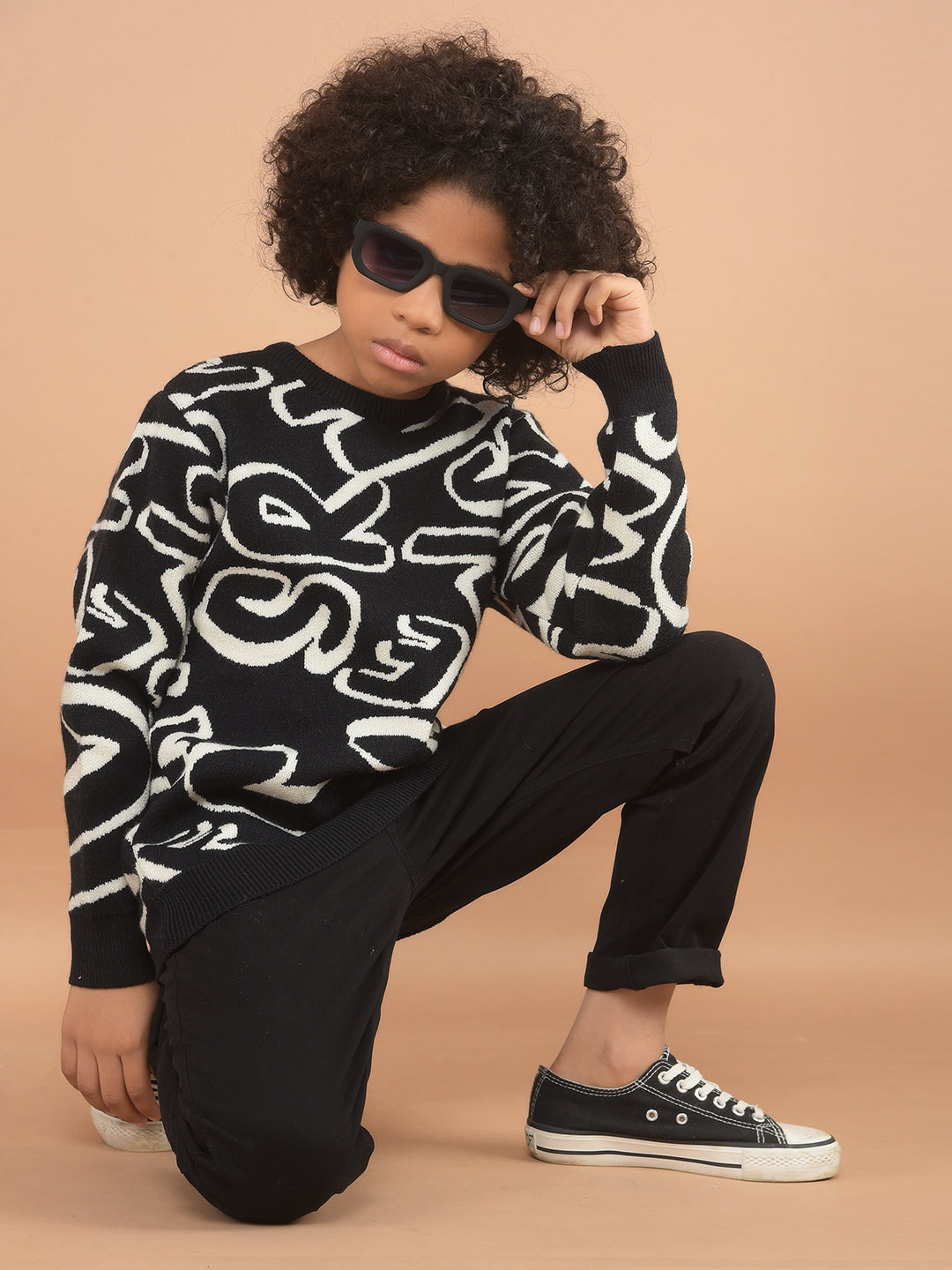 Black Typographic Print Acrylic Sweater-Boy Sweaters-Crimsoune Club
