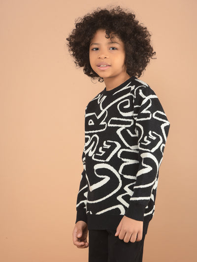 Black Typographic Print Acrylic Sweater-Boy Sweaters-Crimsoune Club
