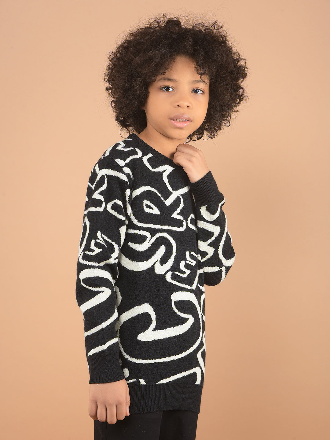 Black Typographic Print Acrylic Sweater-Boy Sweaters-Crimsoune Club