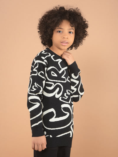 Black Typographic Print Acrylic Sweater-Boy Sweaters-Crimsoune Club