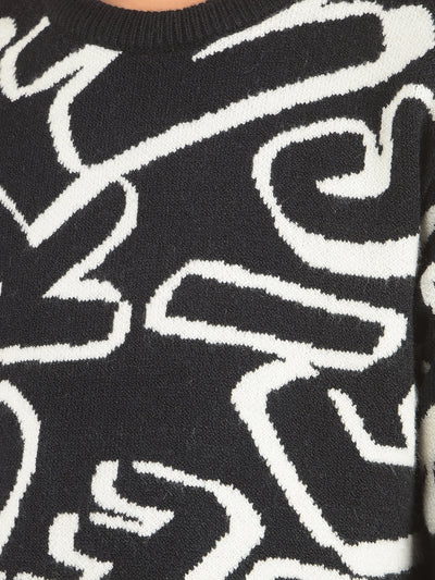 Black Typographic Print Acrylic Sweater-Boy Sweaters-Crimsoune Club