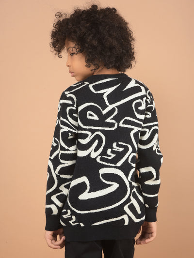 Black Typographic Print Acrylic Sweater-Boy Sweaters-Crimsoune Club