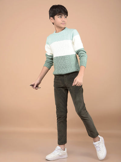 Green Printed Acrylic Sweater-Boys Sweaters-Crimsoune Club