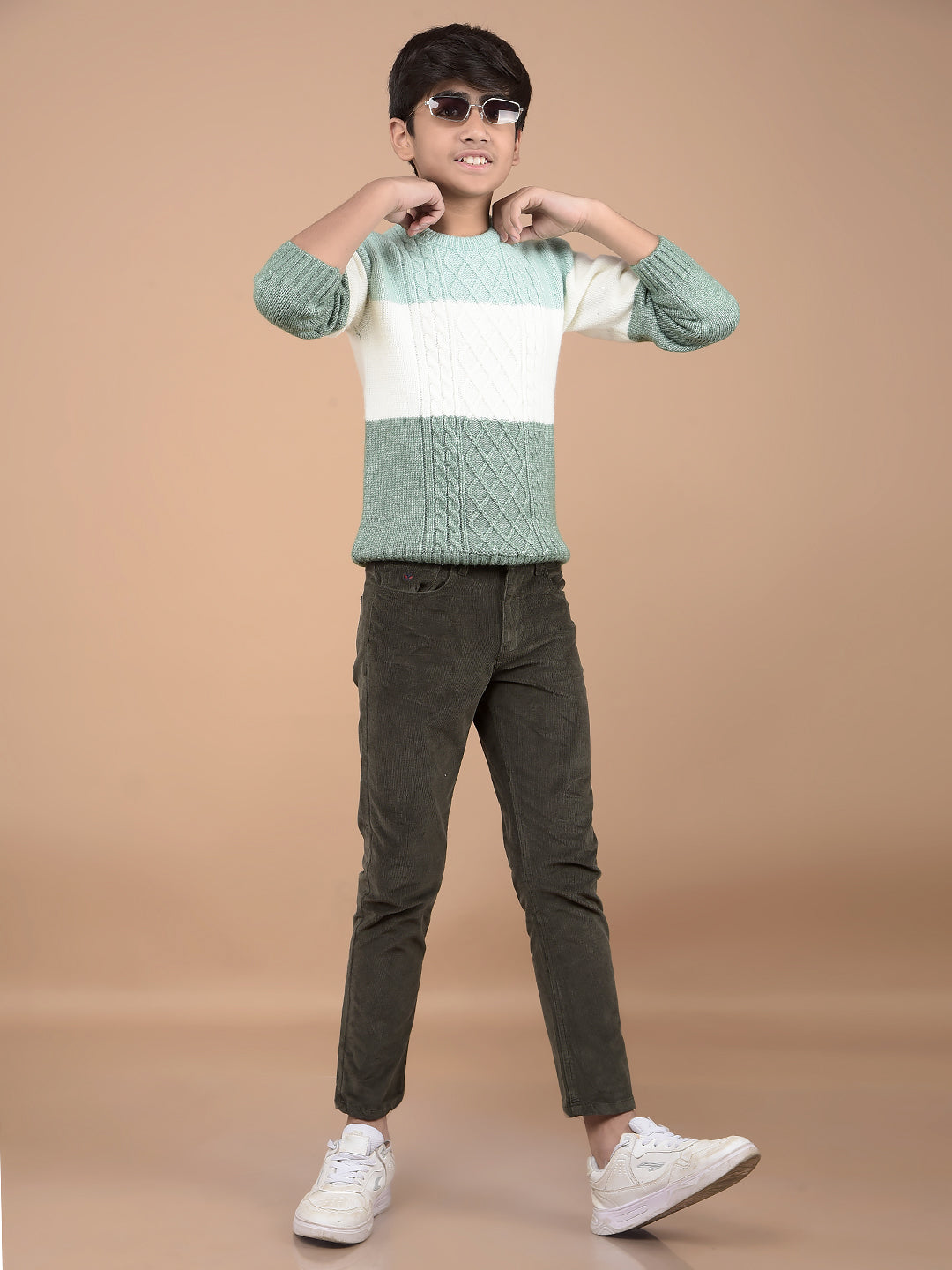 Green Printed Acrylic Sweater-Boys Sweaters-Crimsoune Club
