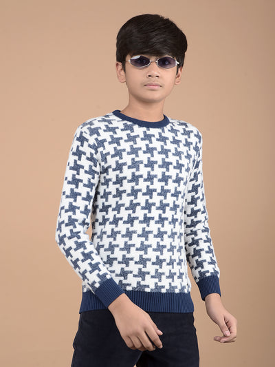 Navy Blue Jacquard Sweater-Boys Sweaters-Crimsoune Club