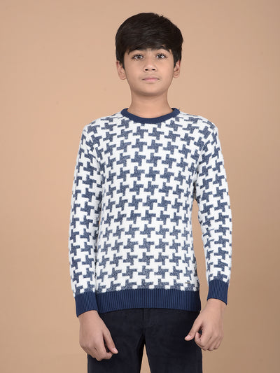 Navy Blue Jacquard Sweater-Boys Sweaters-Crimsoune Club