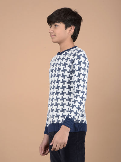 Navy Blue Jacquard Sweater-Boys Sweaters-Crimsoune Club