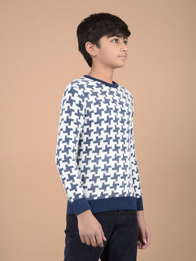 Navy Blue Jacquard Sweater-Boys Sweaters-Crimsoune Club