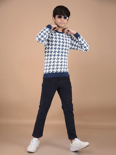 Navy Blue Jacquard Sweater-Boys Sweaters-Crimsoune Club