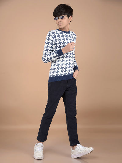 Navy Blue Jacquard Sweater-Boys Sweaters-Crimsoune Club