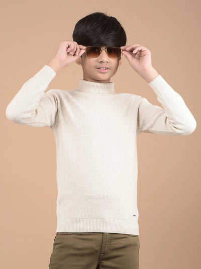 Beige High Neck 100% Cotton Sweater-Boys Sweaters-Crimsoune Club