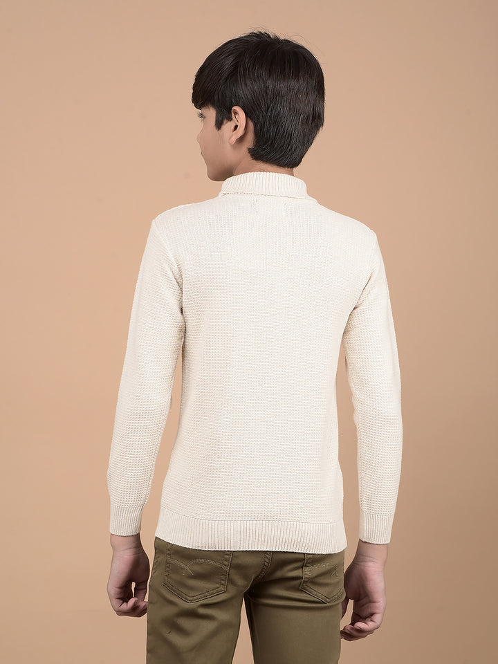 Beige High Neck 100% Cotton Sweater-Boys Sweaters-Crimsoune Club