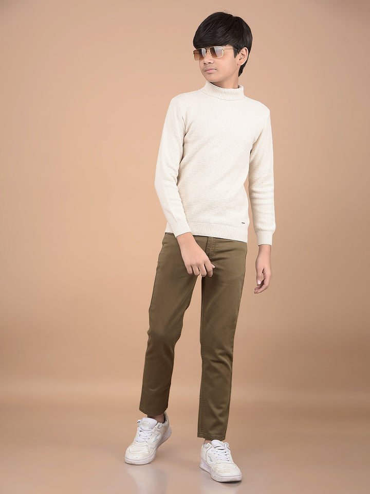 Beige High Neck 100% Cotton Sweater-Boys Sweaters-Crimsoune Club