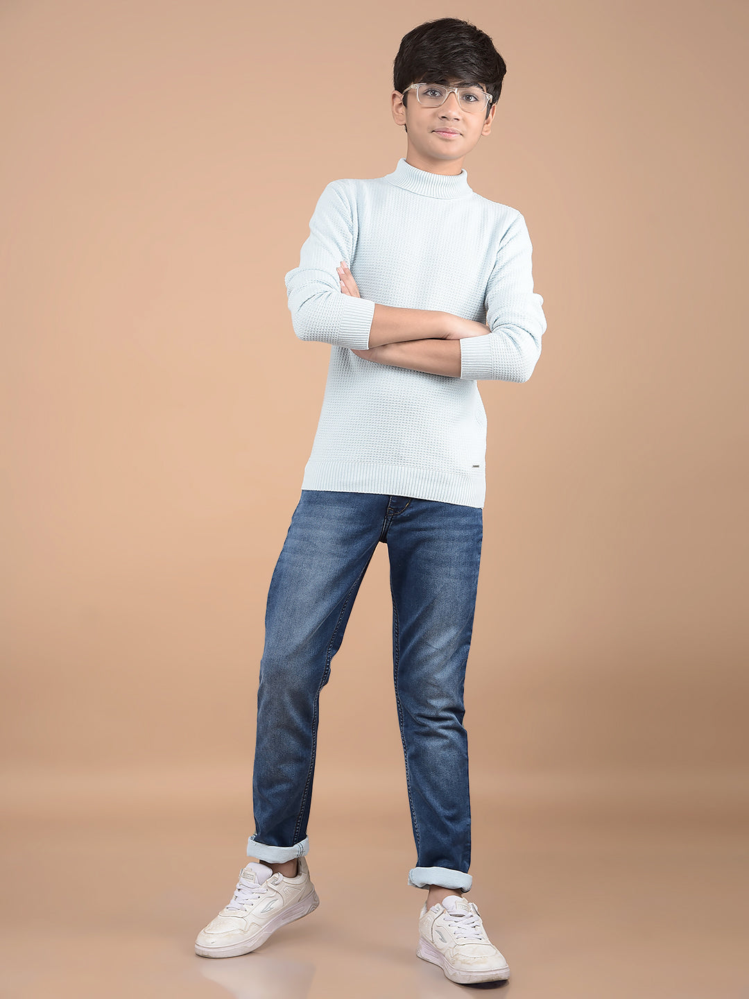 Blue High Neck 100% Cotton Sweater-Boys Sweaters-Crimsoune Club