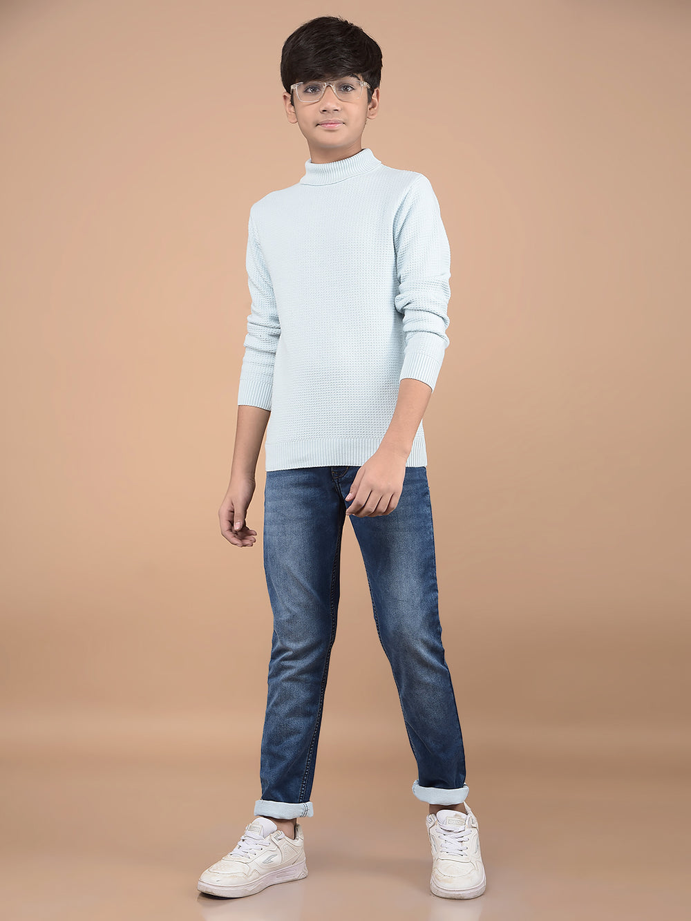 Blue High Neck 100% Cotton Sweater-Boys Sweaters-Crimsoune Club