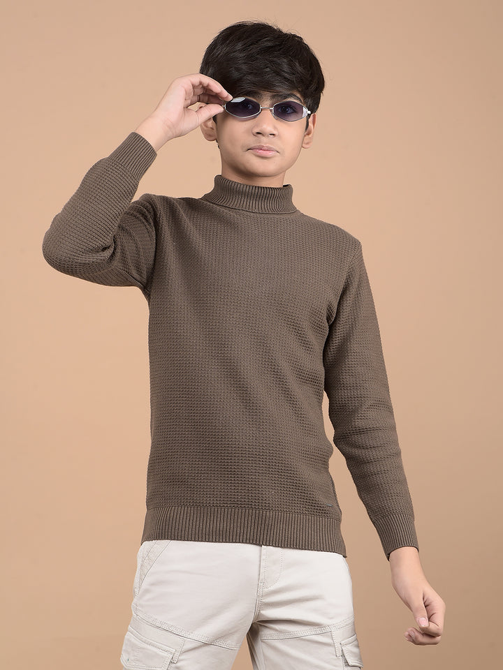 Brown High Neck 100% Cotton Sweater-Boys Sweaters-Crimsoune Club