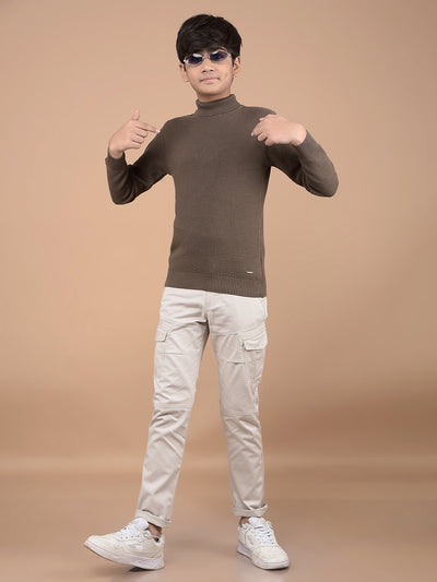 Brown High Neck 100% Cotton Sweater-Boys Sweaters-Crimsoune Club